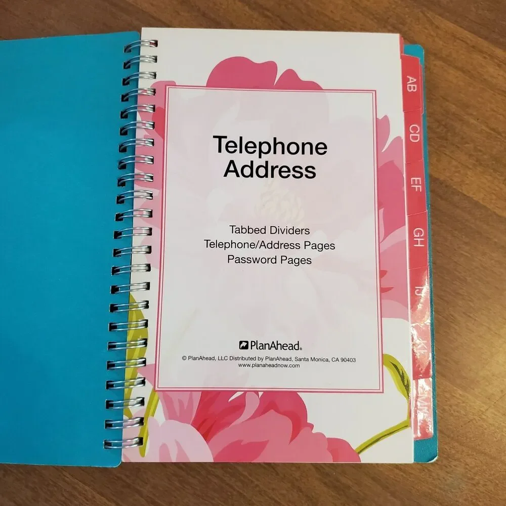 See It Bigger Telephone Address Book Large Print Tabbed Pages Floral Spiral